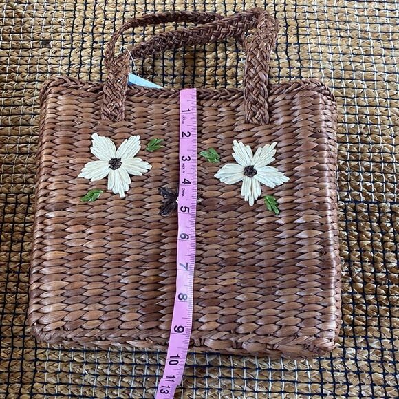 NWT GAP Woven Wicker Rattan Straw Handbag Tote Purse vintage Floral Design - Picture 8 of 12